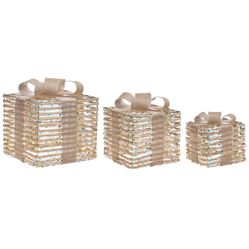 Zestaw 3 dekoracji świątecznych LED Mosso 20/25/30 cm Prezenty świąteczne Beżowy 1 kpl
