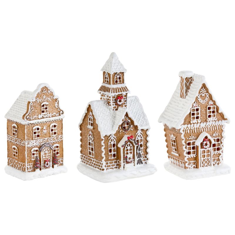 Zestaw 3 dekoracji świątecznych LED Rimpi 21/25/26 cm Domek Brązowy 1 kpl