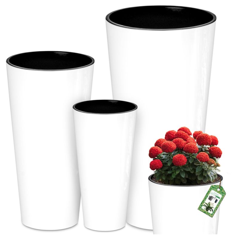 Zestaw 3 doniczki ogrodowe Deco4home donice połysk białe 29cm 48cm 57,5cm 1 szt.