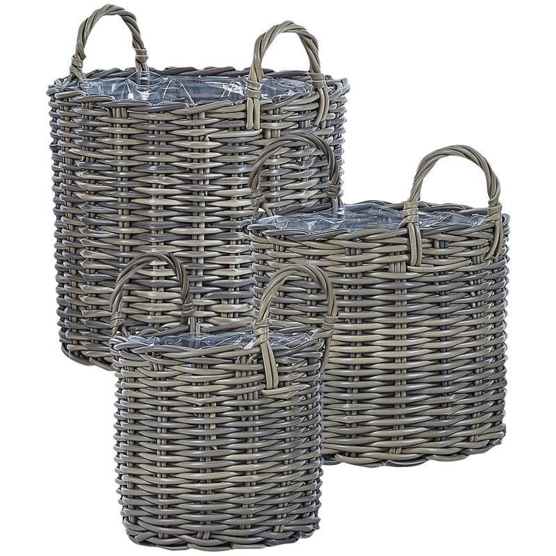 Zestaw 3 koszy na kwiaty Nikiti 29/35/40 cm Technorattan Beżowoszary 1 kpl