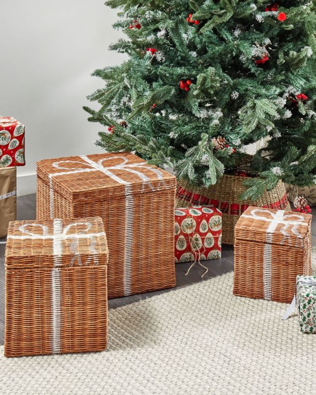 Zestaw 3 pudełek rattanowych brązowy Cadeau 1 kpl