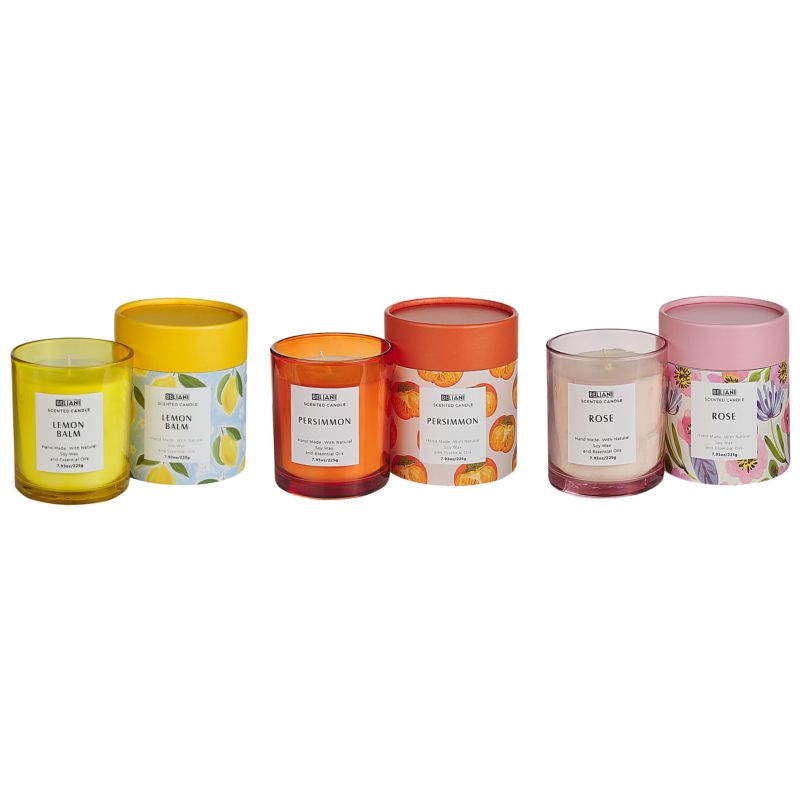 Zestaw 3 świeczek zapachowych Colorful barrel Wosk sojowy Nuty orientalne Nuty ziołowe Nuty kwiatowe 1 kpl