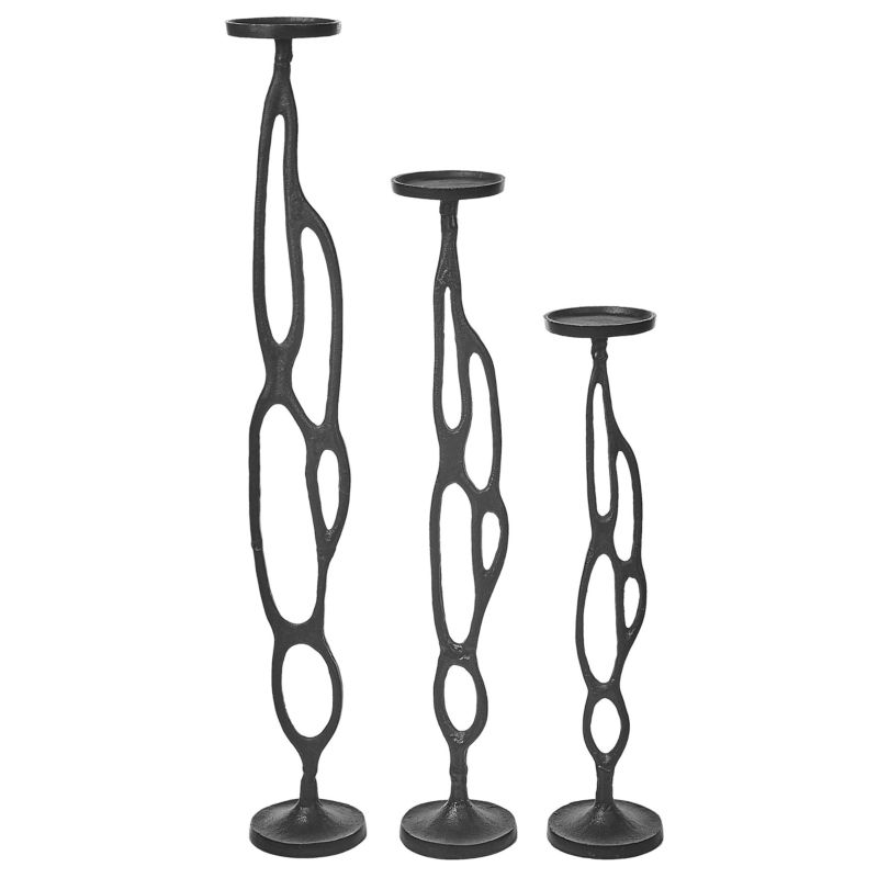 Zestaw 3 świeczników Buni Metal 54/68/84 cm Czarny 1 kpl