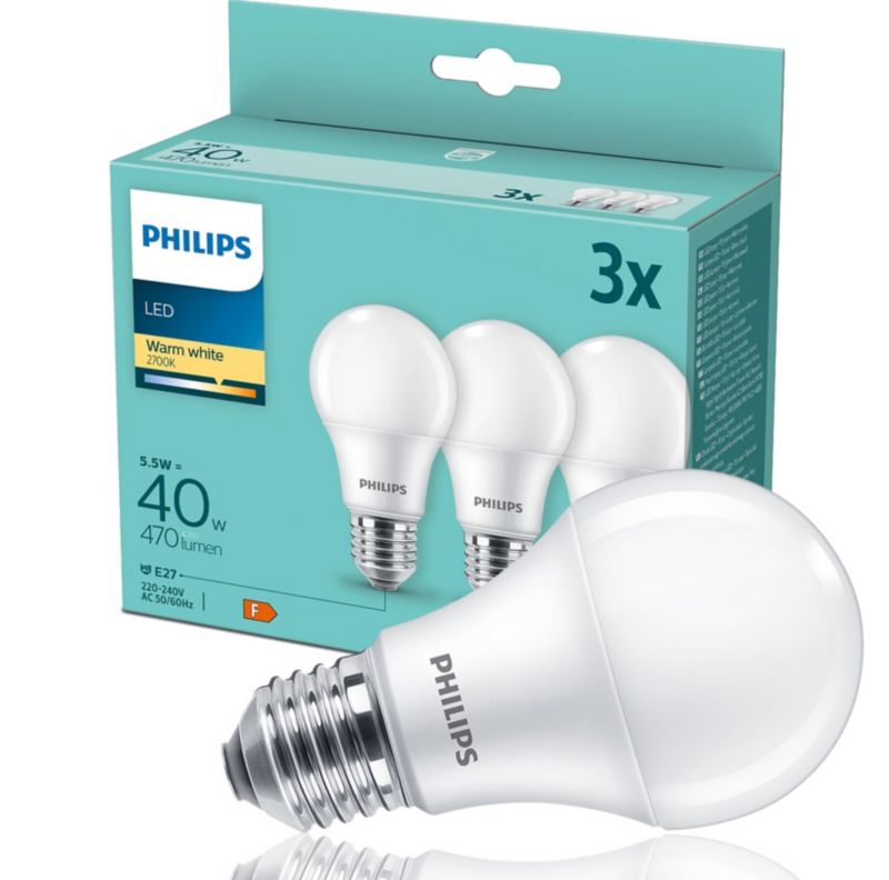 Zestaw 3x żarówka LED Philips 40W A60 E27 WW FR ND 3PF/6 DISC 1op.
