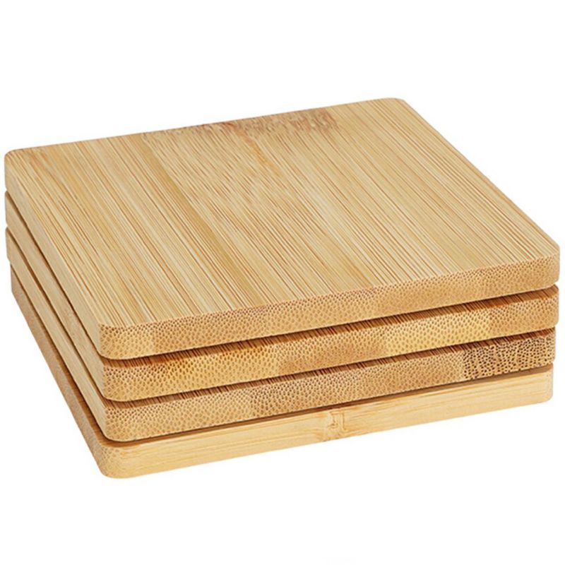 Zestaw 4 podstawek pod kubek Excellent Houseware bambusowe kwadratowe 9,7 x 9,7 cm 1 kpl.