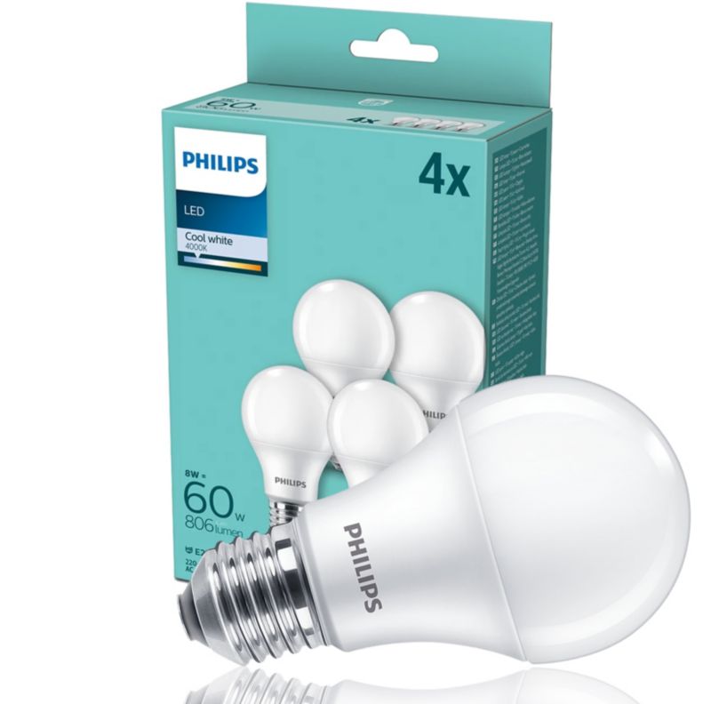 Zestaw 4x żarówka LED Philips 60W A60 E27 CW FR ND 4PF/6 DISC 1op.