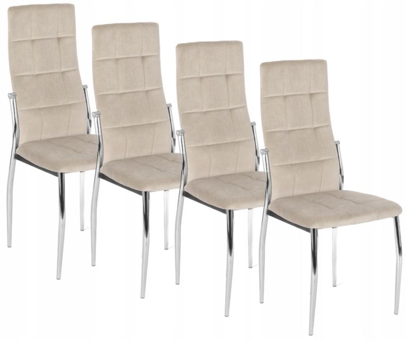 Zestaw 4x Mebel Elite Krzesło MOLLY Do Salonu  Beżowe Welurowe Chrom 1 kpl