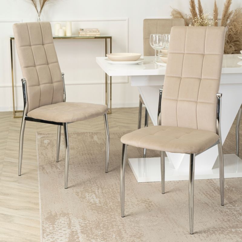 Zestaw 4x Mebel Elite Krzesło MOLLY Do Salonu  Beżowe Welurowe Chrom 1 kpl