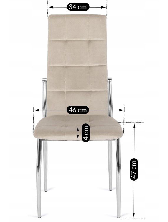 Zestaw 4x Mebel Elite Krzesło MOLLY Do Salonu  Beżowe Welurowe Chrom 1 kpl