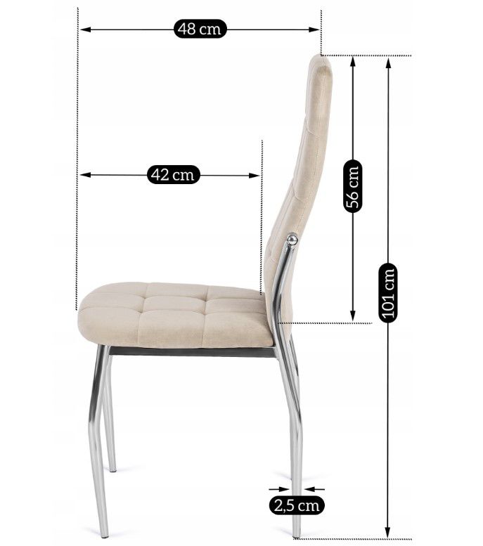 Zestaw 4x Mebel Elite Krzesło MOLLY Do Salonu  Beżowe Welurowe Chrom 1 kpl