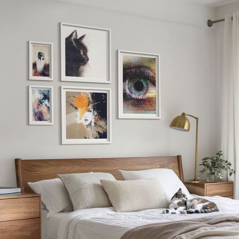Zestaw 5 obrazów w białej ramie Tulup Fale żółte szaro brązowe Nowoczesny design 1 kpl