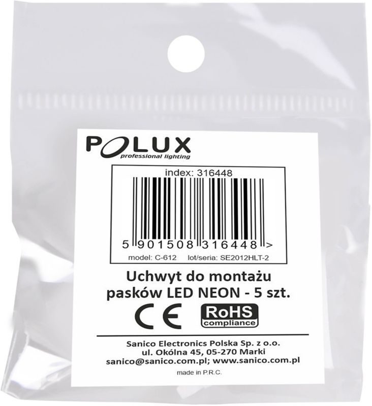 Zestaw 5 uchwytów do montażu pasków LED Polux Neon