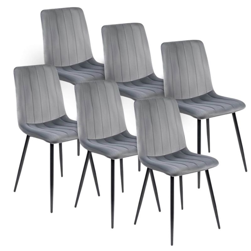 Zestaw 6 Krzeseł Mebel Elite IBIS Tapicerowanych Welurowych Szarych Do Jadalni Salonu 1 kpl.