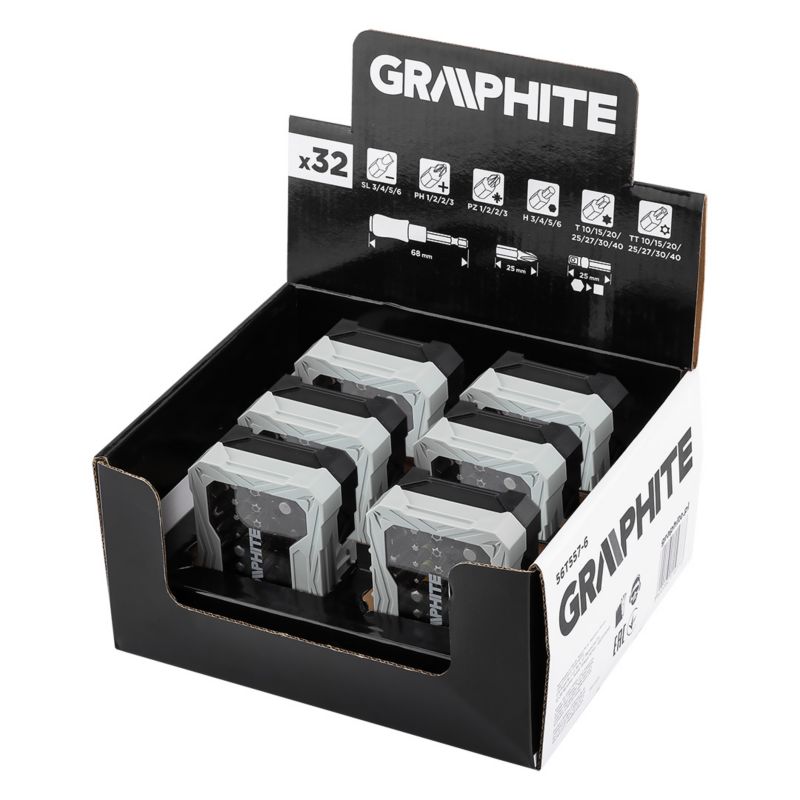 Zestaw bitów GRAPHITE 25 mm, z uchwytem magnetycznym 68 mm, 32 szt. x6 ...