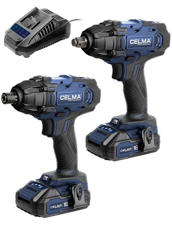 Zestaw CELMA Professional Klucz udarowy WDK-Li 18OBS + Zakrętarka udarowa WDZ-Li 18OBS + 2xAku2Ah + 1xŁad 1 szt.