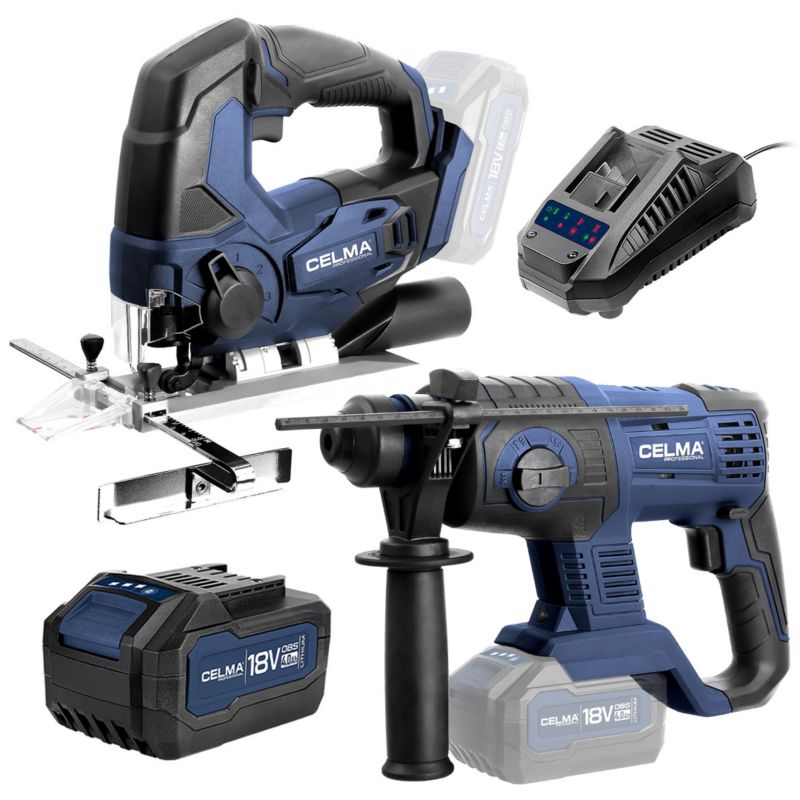 Zestaw CELMA Professional Młot udarowo-obrotowy PRWg 2-20OBS + Wyrzynarka DPPe-Li 18OBS + 1xAku4Ah + Ładowarka LD1 1 szt.