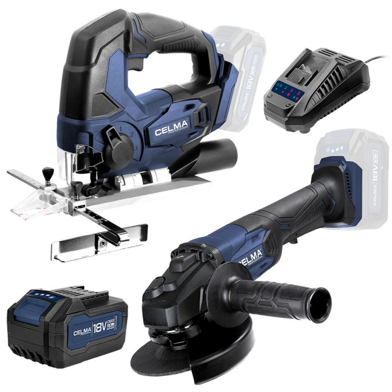 Zestaw CELMA Professional Wyrzynarka DPPe-Li 18OBS + Szlifierka kątowa PRAg-Li 125OBS + 1xAku4Ah + 1xŁad 1 szt.
