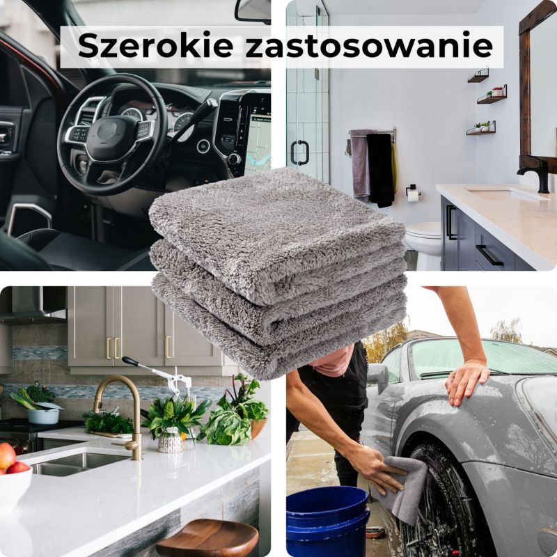 Zestaw ściereczek z mikrofibry 40x40 cm QUEST, ściereczka do mycia i polerowania karoserii - szary, 6 szt.