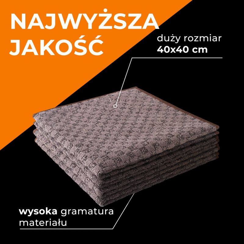 Zestaw ściereczek z mikrofibry 40x40 cm QUEST, do szorowania i trudnych zabrudzeń - brąz, 3 szt.