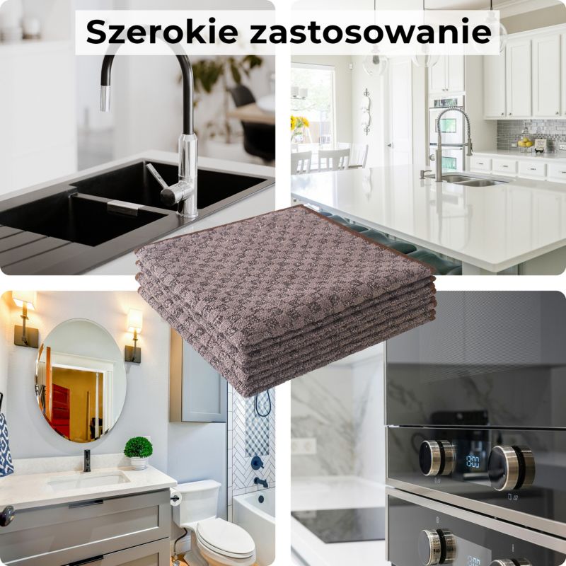 Zestaw ściereczek z mikrofibry 40x40 cm QUEST, do szorowania i trudnych zabrudzeń - brąz, 3 szt.