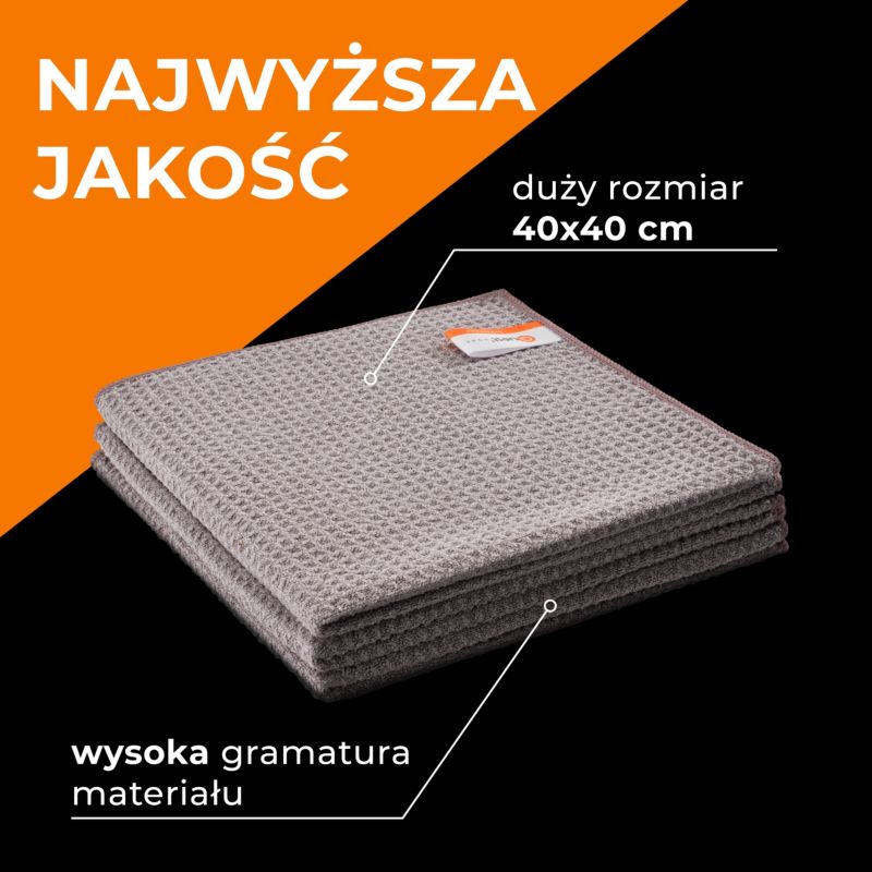 Zestaw ściereczek z mikrofibry 40x40 cm QUEST, uniwersalna ściereczka trudnych zabrudzeń - brązowa, 12 szt.