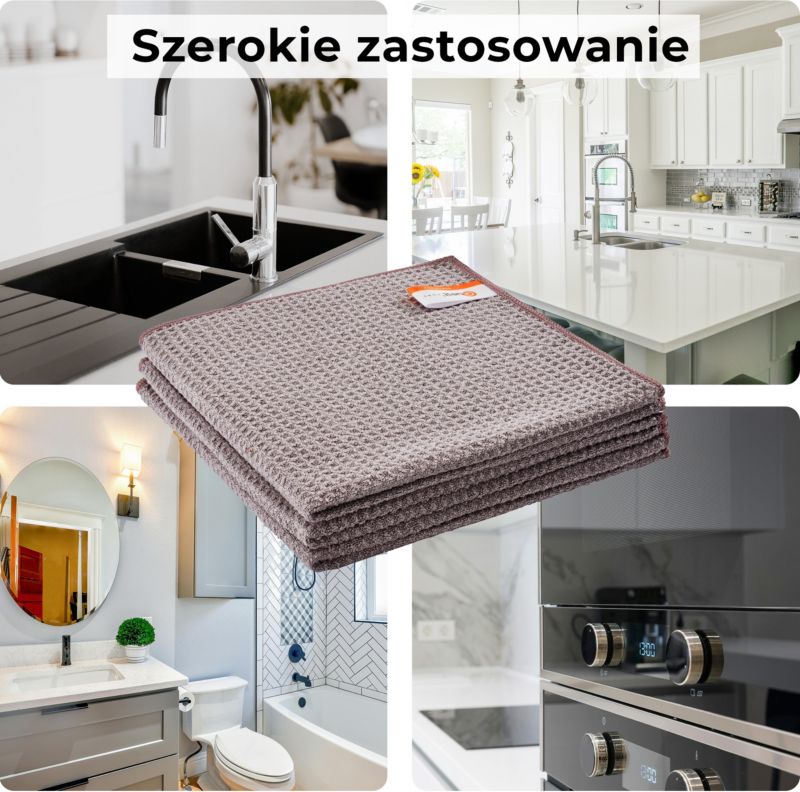 Zestaw ściereczek z mikrofibry 40x40 cm QUEST, uniwersalna ściereczka trudnych zabrudzeń - brązowa, 12 szt.