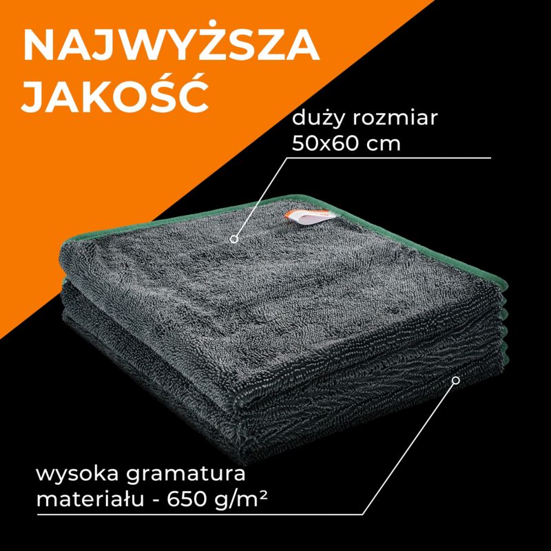 Zestaw ściereczek z mikrofibry 50x60 cm QUEST, ściereczka do mycia i polerowania karoserii - szary, 3 szt.