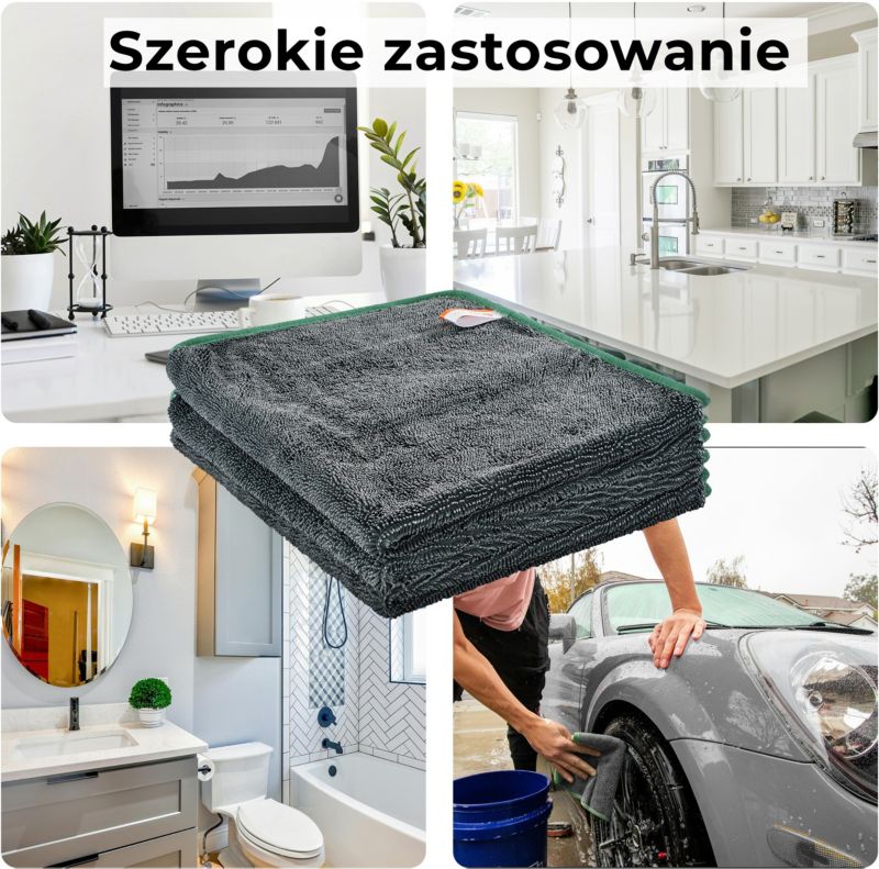 Zestaw ściereczek z mikrofibry 50x60 cm QUEST, ściereczka do mycia i polerowania karoserii - szary, 3 szt.
