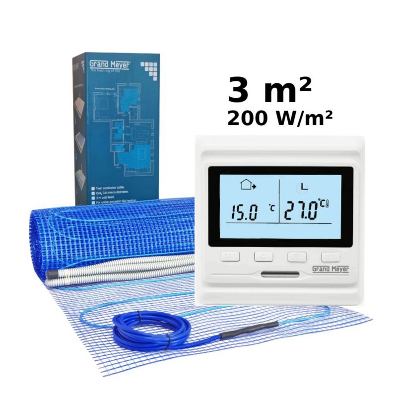 Zestaw do ogrzewania podłogowego 3 m², 200 W/m² + termostat HW500 programowalny, 1 szt.