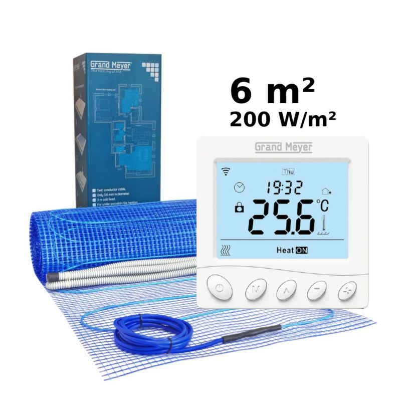 Zestaw do ogrzewania podłogowego 6 m², 200 W/m² + termostat W350 Wi-Fi programowalny, 1 szt.
