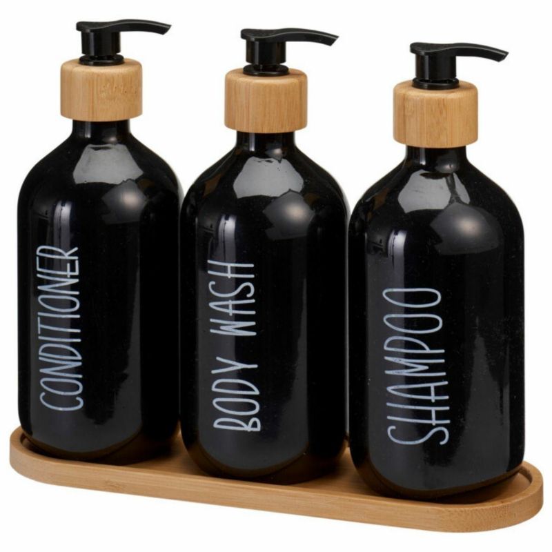 Zestaw dozowników łazienkowych HowHomely w kolorze czarnym 3x500 ml kpl.