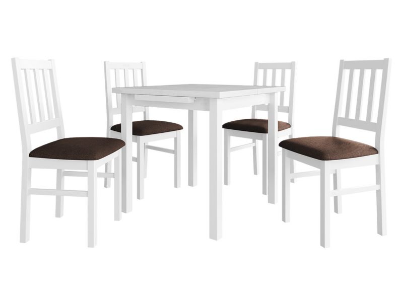 Zestaw DR09 MIRJAN 24 Stół rozkładany Max VII 80x80/110 + 4 krzesła Bos 4 biały + brązowa tapicerka 1 kpl.