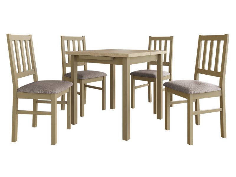 Zestaw DR09 MIRJAN 24 Stół rozkładany Max VII 80x80/110 + 4 krzesła Bos 4 sonoma + jasnobrązowa tapicerka 1 kpl.
