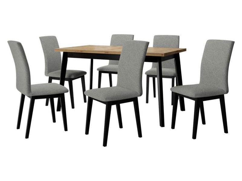 Zestaw DR23 MIRJAN 24 Stół rozkładany Oslo V 80x140/180 + 6 krzeseł Luna 1 dąb artisan + czarny + szara tapicerka 1 kpl.