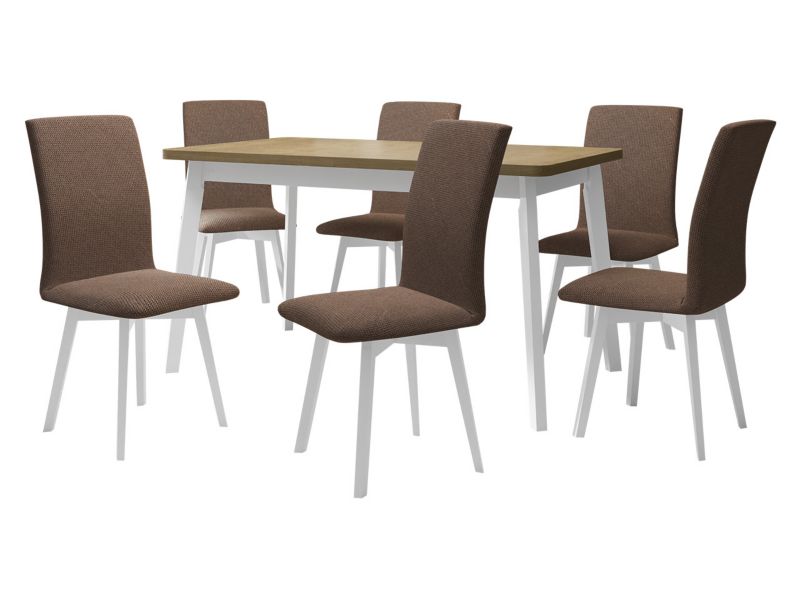 Zestaw DR24 MIRJAN 24 Stół rozkładany Oslo VI 80x140/180 + 6 krzeseł Luna 2 sonoma + biały + brązowa tapicerka 1 kpl.