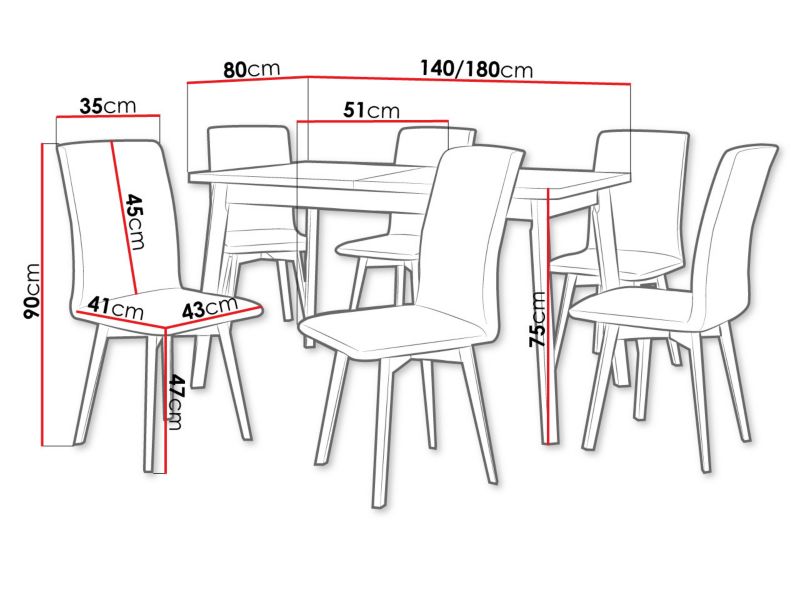 Zestaw DR24 MIRJAN 24 Stół rozkładany Oslo VI 80x140/180 + 6 krzeseł Luna 2 sonoma + biały + brązowa tapicerka 1 kpl.