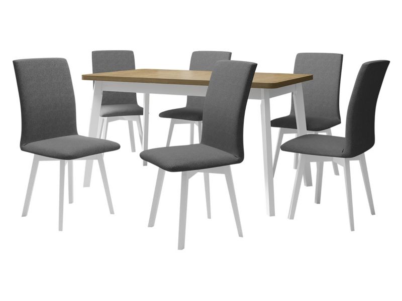 Zestaw DR24 MIRJAN 24 Stół rozkładany Oslo VI 80x140/180 + 6 krzeseł Luna 2 sonoma + biały + ciemnoszara tapicerka 1 kpl.