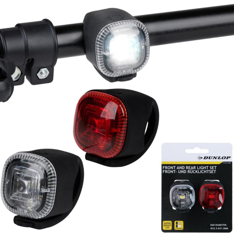 Zestaw Dunlop  silikonowych lamp rowerowych led przód tył  1kpl.