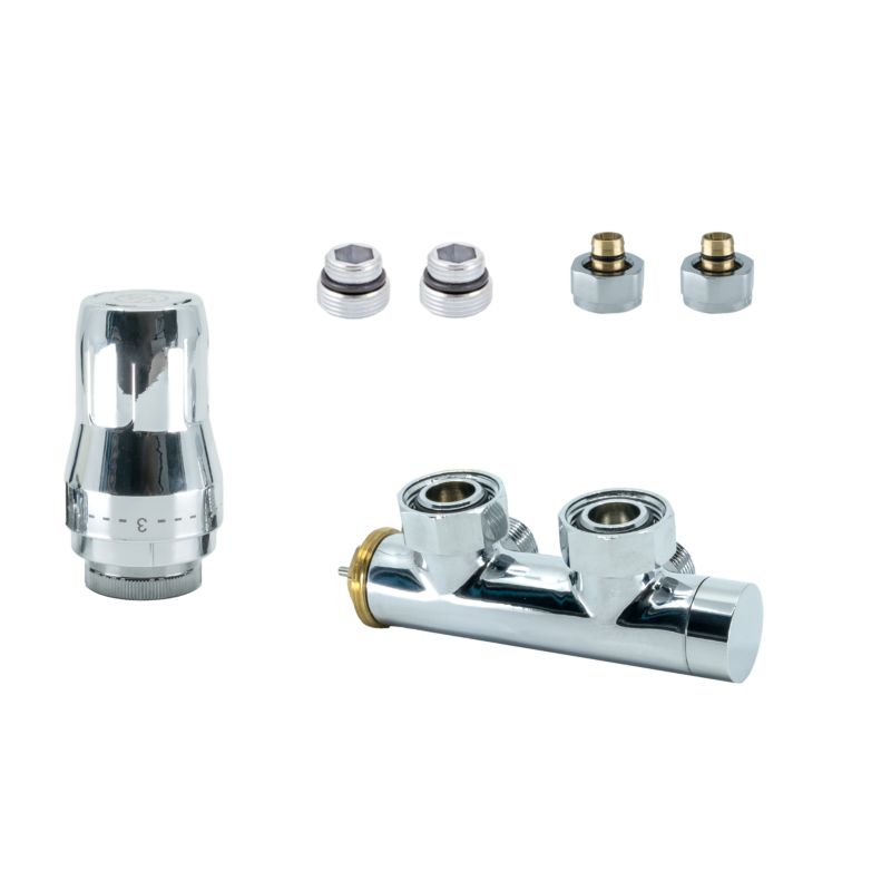 Zestaw DuoPlex HeatBase 3/4 x M22x1,5 lewy/prawy, Nyple, Głowica na zasilaniu, Złączka PEX chrom 1 szt.