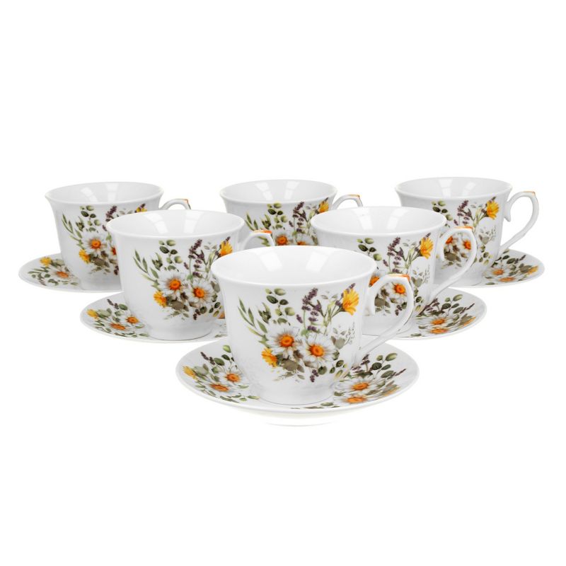 Zestaw filiżanek Daisy DUO porcelanowe eleganckie ze spodkami 6 szt.