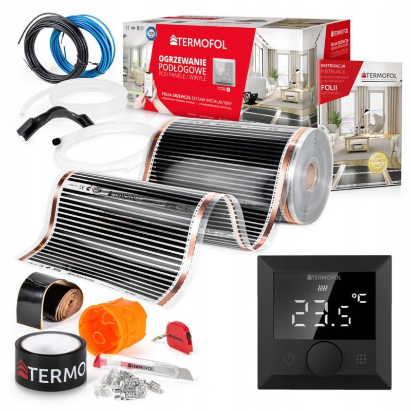 ZESTAW Folia Grzewcza TERMOFOL  na podczerwień moc 140W 50cm pow. 10m² + TF-H5 BLACK 1kpl