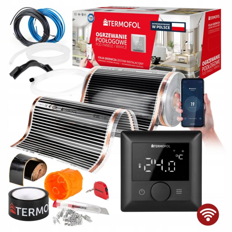 ZESTAW Folia Grzewcza TERMOFOL  na podczerwień moc 220W 50cm pow. 4m² +TF-H5 WIFI BLACK 1kpl