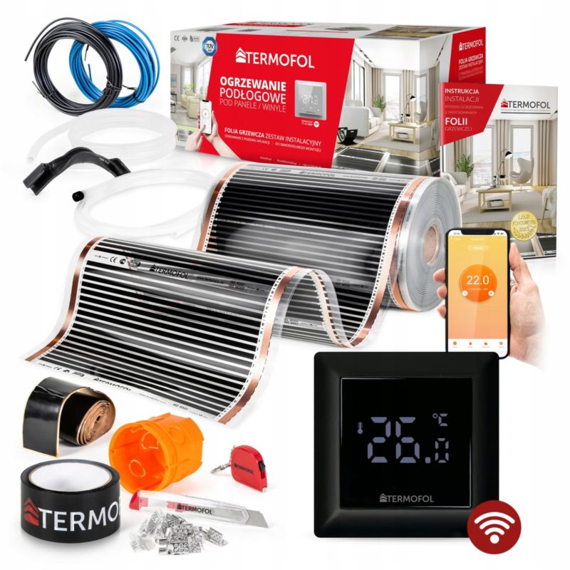 ZESTAW Folia Grzewcza TERMOFOL  na podczerwień moc 80W 50 cm pow. 14m² TF-H6 BLACK WiFi 1kpl