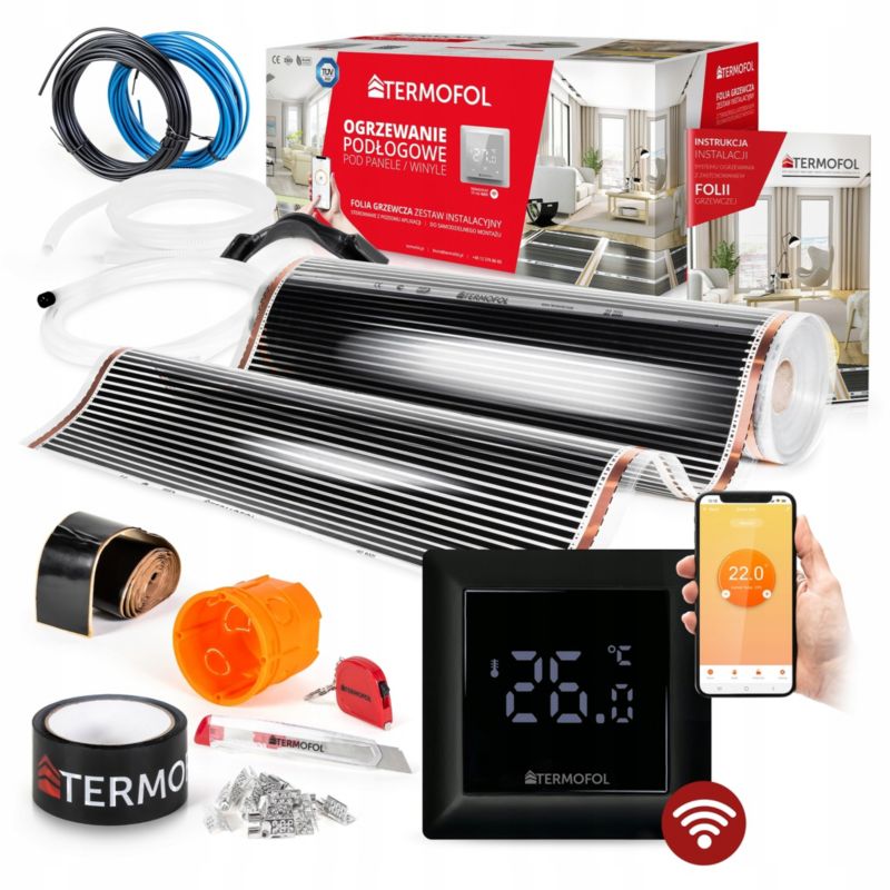 Zestaw folia grzewcza TERMOFOL podczerwień moc 80w 100cm pow. 3m² h6 black + wifi 1kpl