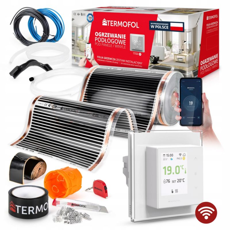 ZESTAW Folia Grzewcza TERMOFOL  PODCZERWIEN MOC 140W 50cm pow. 1m² H7 WHITE + WiFi 1kpl