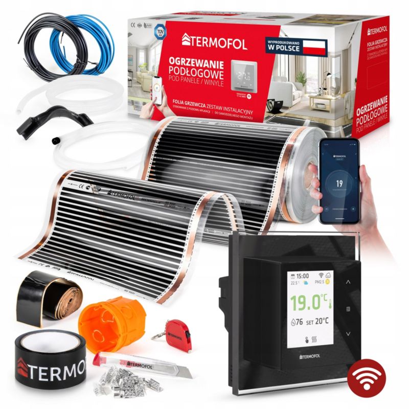 ZESTAW Folia Grzewcza TERMOFOL  PODCZERWIEN MOC 80W 50cm pow. 4m² H7 BLACK + WiFi 1kpl