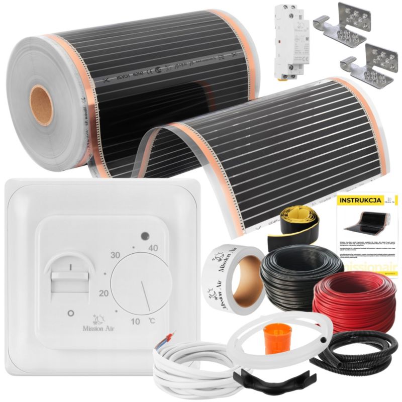 Zestaw folii grzewczej na podczerwień Mission Air Silver 160W 24m² szer.50cm +Aries biały 1 szt