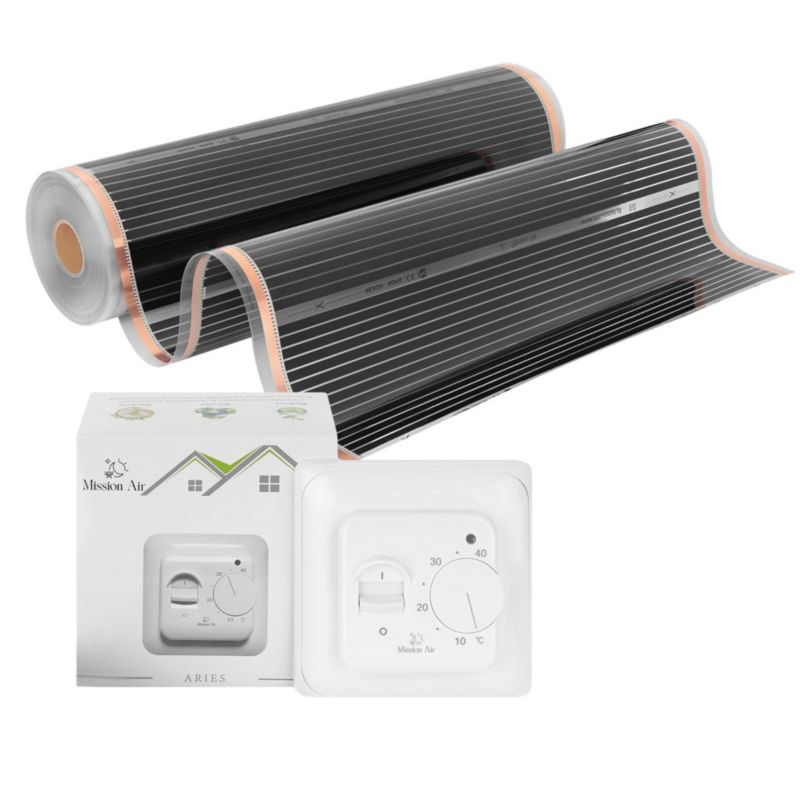Zestaw folii grzewczej na podczerwień Mission Air Silver 160W 30m²,szer.100cm +Aries Biały 1 szt.