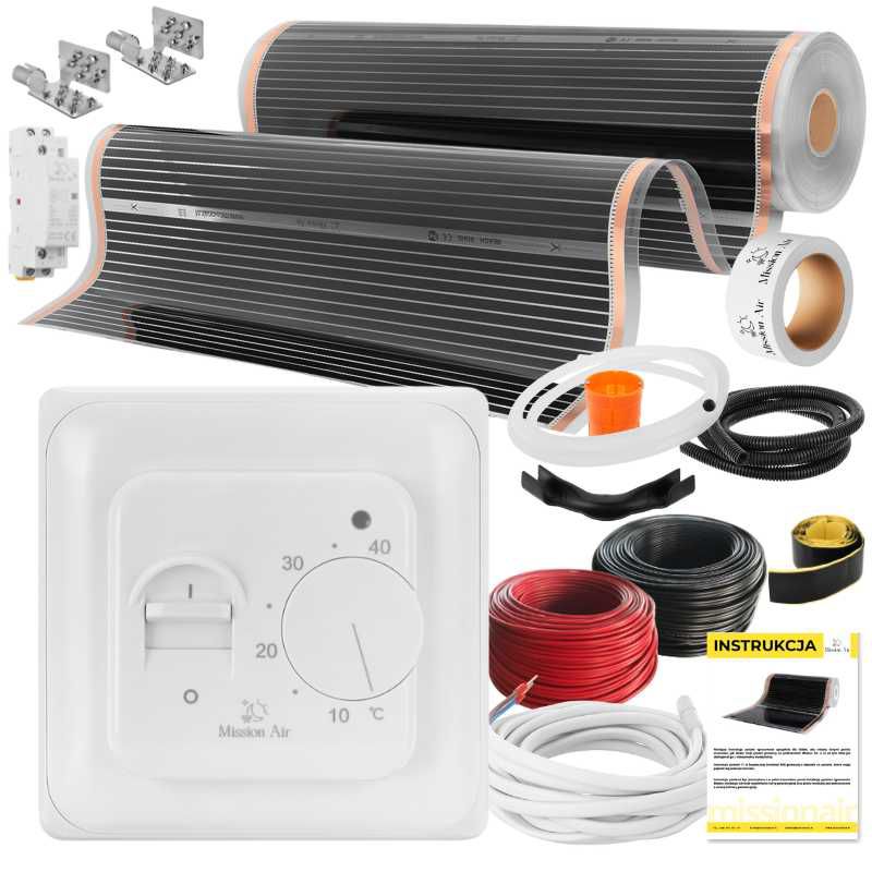 Zestaw folii grzewczej na podczerwień Mission Air Silver 160W 30m²,szer.100cm +Aries Biały 1 szt.