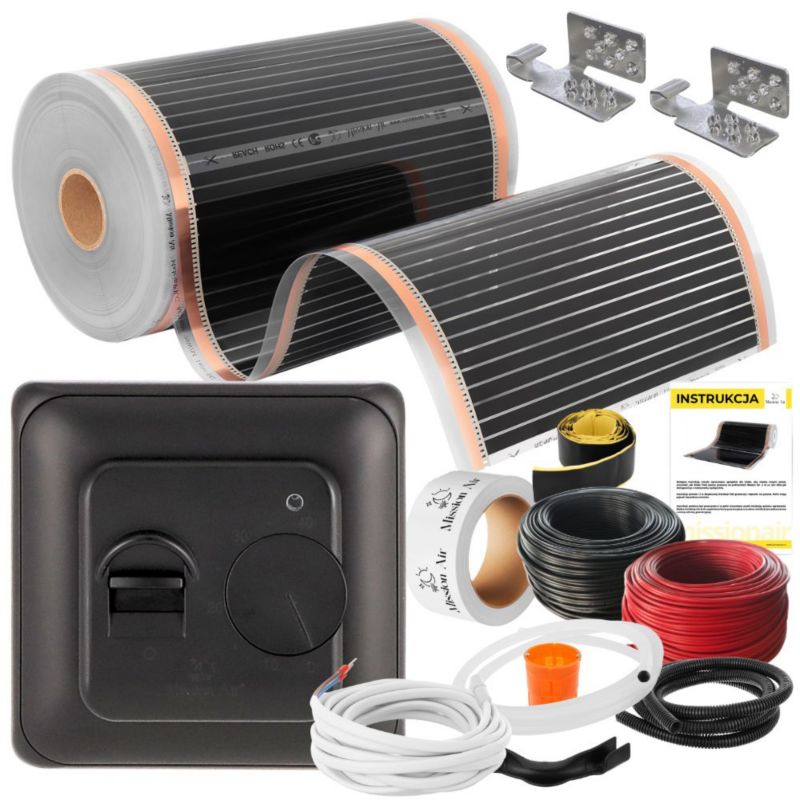 Zestaw folii grzewczej na podczerwień Mission Air Silver 160W 5m²,szer.50cm +Aries Czarny 1 szt